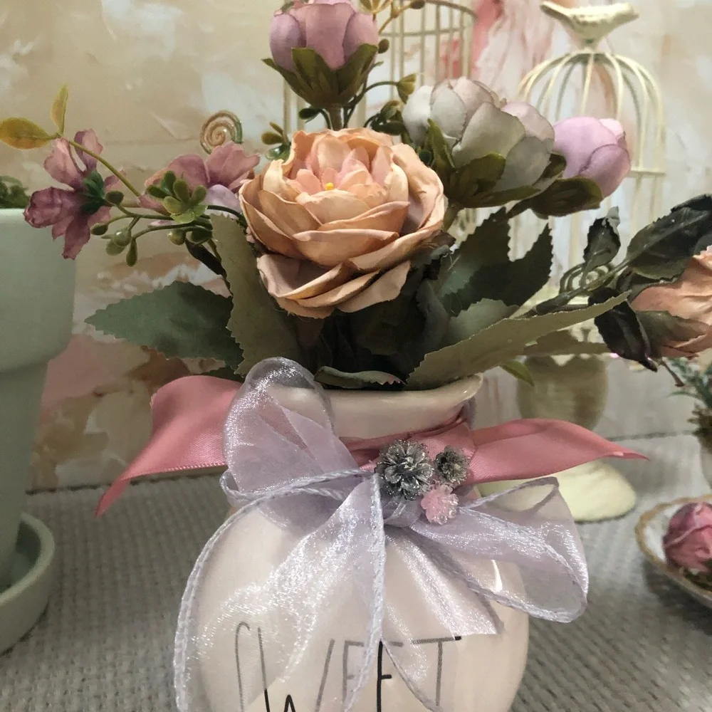 Decorative 'Sweet' Pink and Cream Floral Vase Accent